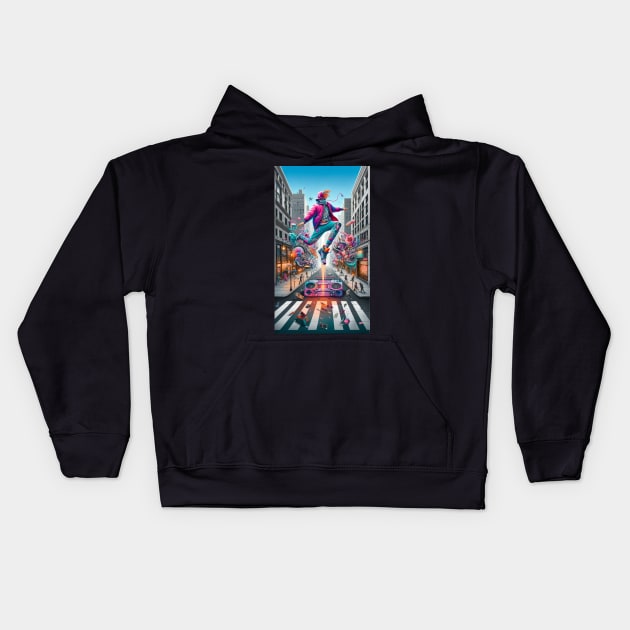 Boombox Leap: The Urban Symphony of Street Beats Kids Hoodie by heartyARTworks